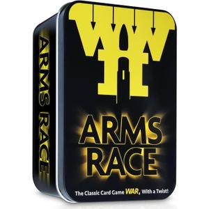 Gamie Arms Race War Card Game, Themed-Educational Card Game, Ages 5-12 & Plus, Blue & Olive Green, 194 Cards, Tin Storage, WWII Historical Learning Game
