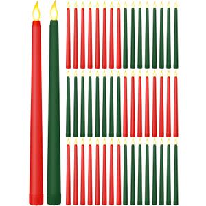 Funtery 48 Pcs Flameless LED Taper Candles Battery Operated Candles Bulk Realistic LED Candlesticks Flickering for Wedding Church Graduation Party Home Decor(Red, Green,Classic Style)