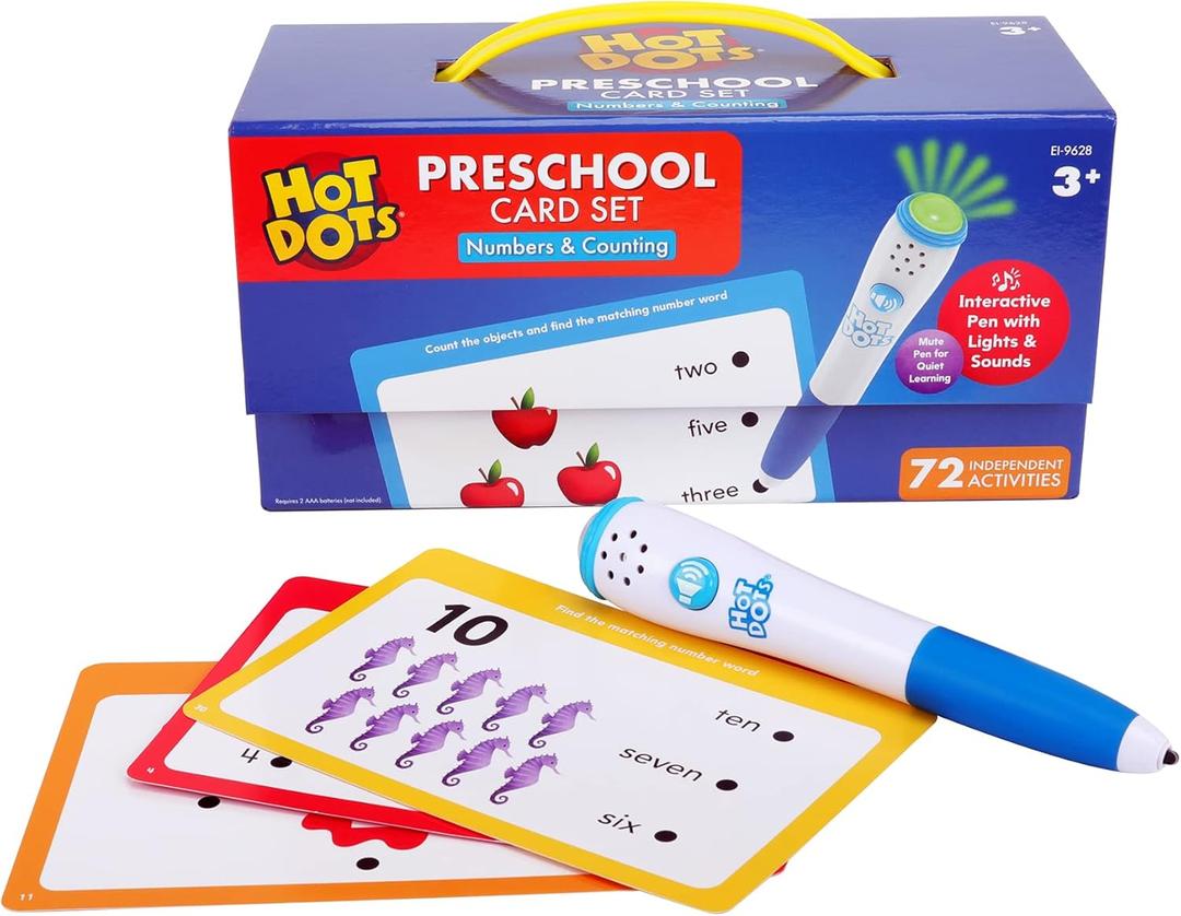Educational Insights Hot Dots Numbers & Counting Set - Preschool Learning Activities, Interactive Math Flash Cards for Toddlers 3-5 Years, Kindergarten Classroom Must Haves & Homeschool Essentials