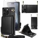 JAKPAK for iPhone 15 Pro Max Wallet Case with 3 Pack Screen Protectors Phone Case with Card Holder RFID Blocking Shockproof Leather Phone Cover for iPhone 15 Pro Max 6.7 inch Black