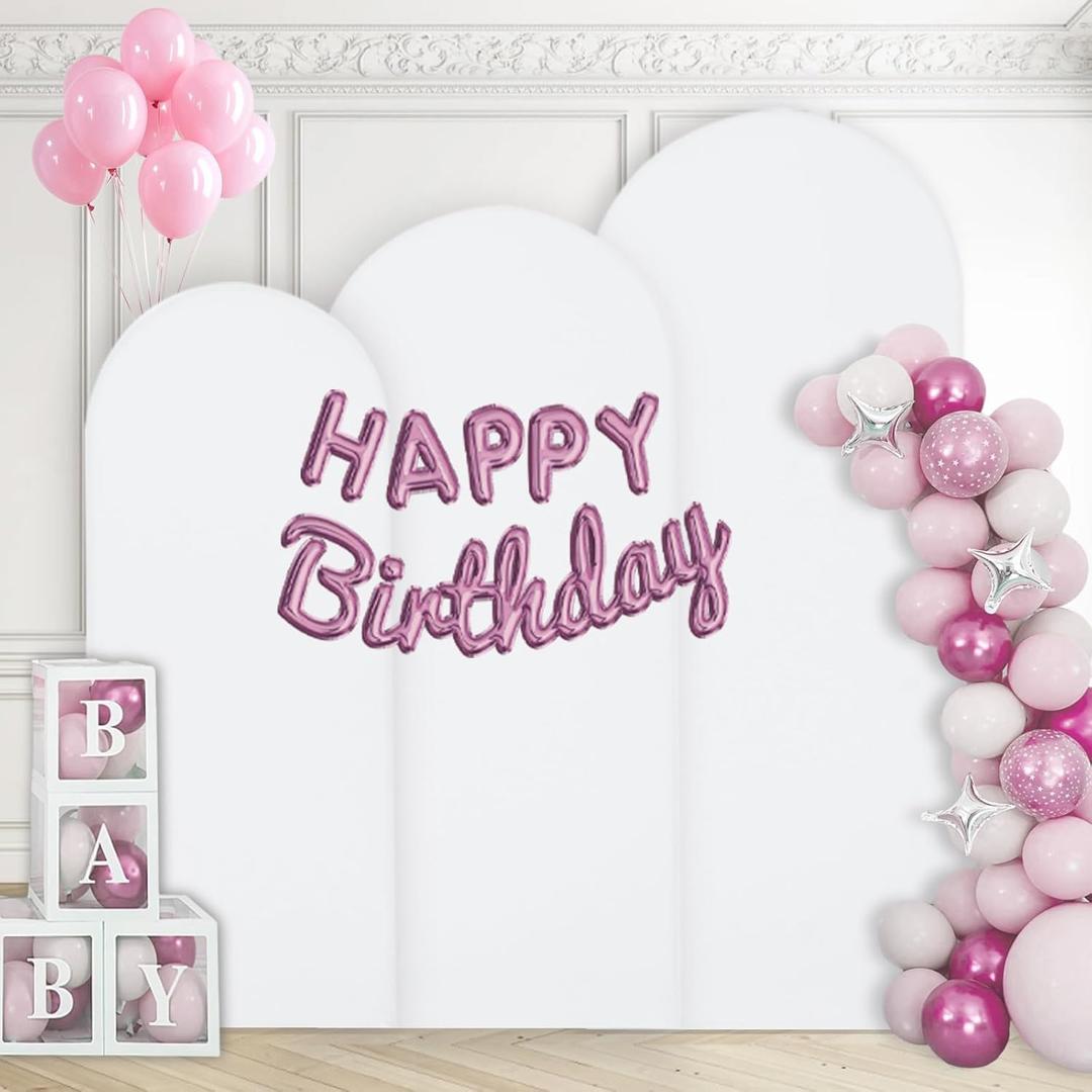 WEERRW White Arch Backdrop Cover Ballon Arch Stand Covers Set of 3 Spandex Fitted Round Top Chiara Stretchy Backdrop for Wedding Birthday Party Decoration(6FT, 6.6FT, 7.2FT) (4FT, 5FT, 6FT)