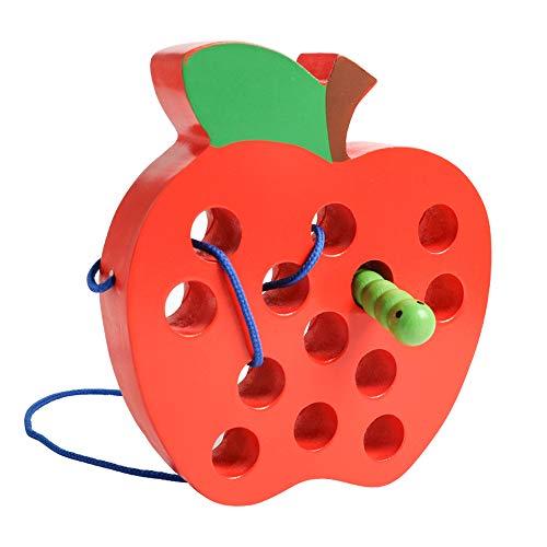 JCREN Wooden Lacing Apple Threading Toys Wood Lace Block Puzzle Shape Travel Game Toys Early Learning Fine Motor Skills Educational Gift for 3 4 5 Years Old Toddlers Baby Kids Boys 3 Pcs