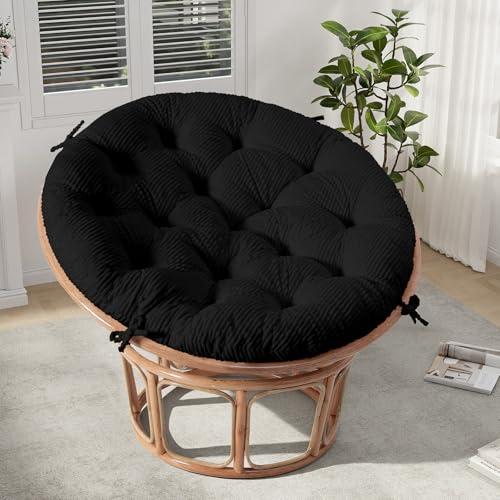PRIMEPATIO Papasan Chair Cushion, Papasan Circle Chair Cushion Tufted with Corduroy Cover (Without Chair) for Bowl Chair, 45 X 45 Inch, Black