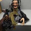 Haunted Hill Farm Life-Size Scary Poseable Talking Witch, Halloween Animatronic with Touch Activated Lights and Sound, Battery Operated Indoor or Covered Outdoor Halloween Decorations, Halloween Prop