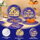 60Pcs Graduation Paper Plates and Napkins 2026 Blue and Gold Graduation Plates and Napkins Party Supplies Class of 2026 Congrats Grad Disposable Paper Plates Napkins Set, Serve 25