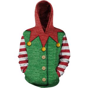GRAJTCIN Kids Ugly Christmas Sweater for Boys Girls, Long Sleeves Hoodies Non-knited Sweatshirt (13-15 Years, Elf)