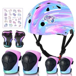 Adjustable Gradient Color Kids/Toddler Bike Helmet for 1-2-3-5-8-14 Years Boys Girls,Skateboard Helmet with Knee and Elbow Pads Wrist Guard Roller Skates,Cycling,Skating Scooter Longboard