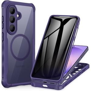 CENHUFO Privacy for Samsung Galaxy S26 Case, Full Body Phone Case with Built-in 9H Tempered Glass Privacy Screen Protector and Camera Protector, Shockproof Protective Clear Magnetic Cover - Purple