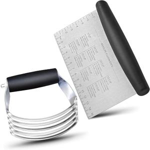 ALLTOP Stainless Steel Bench Scraper and Pastry Blender Cutter Set, Efficient Multipurpose Kitchen Baking Essential Tool with Comfortable Grip Handle-Perfect for Nut, Pie and Dough Processing - Black