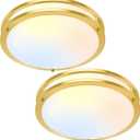 13 Inch Flush Mount Light Fixtures, 2-Pack Gold LED Ceiling Lights with 2700K/3000K/4000K/5000K/6500K 5 Color Temperatures, Modern Round LED Lights for Kitchen Bedroom Bathroom Living Room Closet