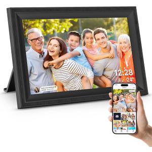 Smart Black Digital Picture Frame WiFi Send Photos from Your Phone 16GB Storage 10.1inch 1280x800 IPS Touch Screen Digital Photo Frame Auto-Rotate Wall Mountable Photo Picture Frame Digital