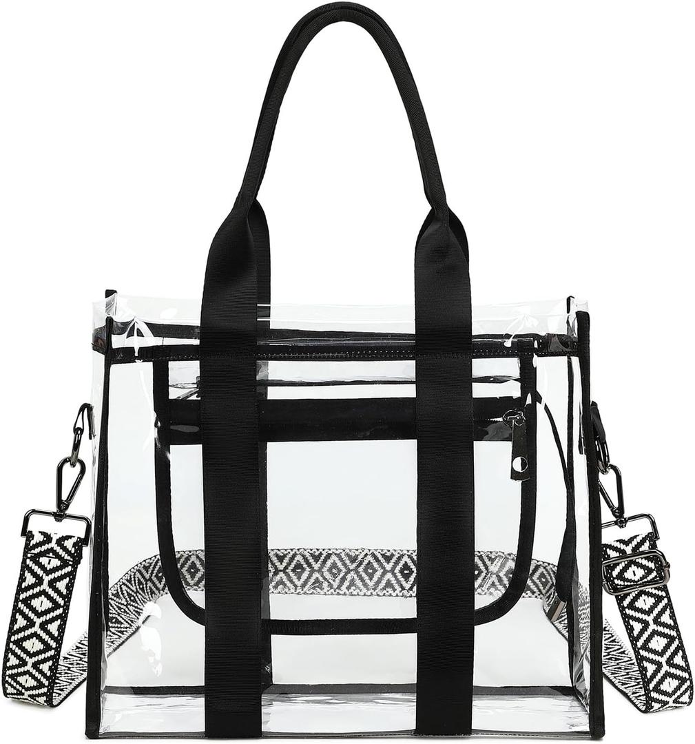 Clear Bags for Women Tote Bag, Crossbody Bag, Stadium Approved Clear Purse for Sports Events, Concert, Work & Beach (Black)