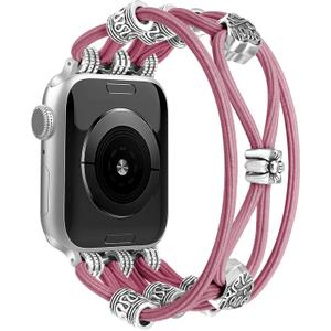 Newlibery Beaded Bracelet Compatible with Apple Watch Band 41mm 38mm 44mm 42mm 45mm 46mm 49mm Women Boho Braided Solo Loop Nylon Stretchy Dressy Strap for iWatch Serie11/10/9/8/7/6/5/4 SE 3/2/1 Ultra