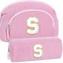 YOOLIFE Gifts for Women Teens - Initial Make Up Bags for Women Teen Girls | Cute Pink Makeup Bag Initial Cosmetic Bag Personalized Gifts for Mom Teacher Girlfriend Sister Friend Birthday Gift Pink S