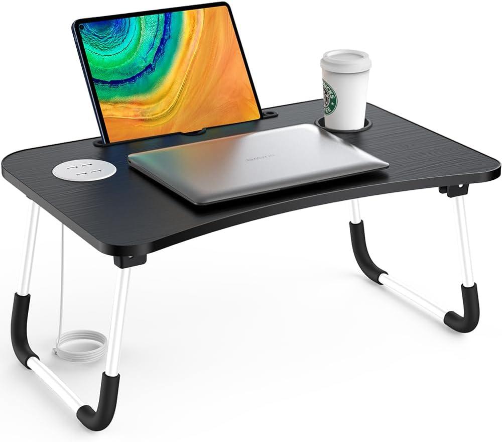 Bed Table Elekin Folding Lap Desk Laptop Desk Table with Storage Drawer/Cup Holder Folding Lap Desk Multi-Function Laptop Bed Table Desk Stand Bed Table Tray for Bed/Couch/Sofa (Large, Black&white)