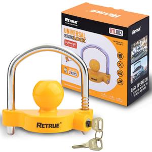 RETRUE Universal Coupler Lock Trailer Locks Ball Hitch Trailer Hitch Lock Adjustable Security Heavy-Duty Steel Fits 1-7/8 Inch, 2 Inch, 2-5/16 Inch Couplers, Yellow