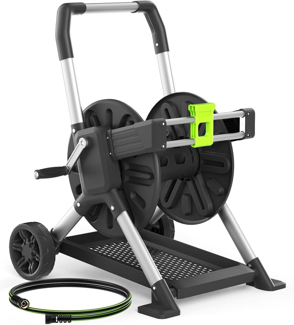 Upgrade Garden Hose Reel Cart, Holds 200 Feet of 5/8-Inch Hose, Hose Reel Cart With Effort-saving Hand Crank,Freestanding Water Hose Reels for Outside Garden Lawn Yard Outdoor