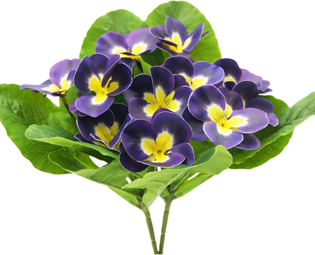 FERIAL 2PCS Artificial Pansy Flowers Spring Floral Arrangement Home Silk Flowers UV Resistant Plants Faux Flowers Purple for Window Box Wedding Party Outside Garden Porch Decor