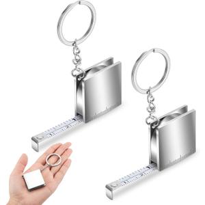 Quelay Mini Measuring Tape Metal Keychain Tape Measure up to 47.24 Inches Small Retractable Measure Keychain(2 Pcs,Silver)