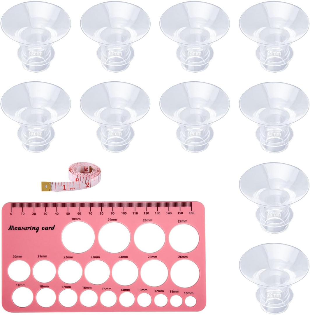 2 x 10pcs Breast Pump Flange Insert, 5 Sizes Silicone Flange Insert Replacement with Double-Sided Nipple Ruler for S1/S2/S9/S10/S12 Spectra Flange Breast Pump Guard Shields, Breast Pump Accessories (13/15/17/19/21mm-10pcs)