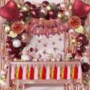 AFDBPXM Burgundy Balloons Birthday Decorations for Women Party,Happy Birthday Tissue Tassel Paper,Heart Foil Balloons,Banners and Party Curtains,Princess Girls Birthdays Wedding Party