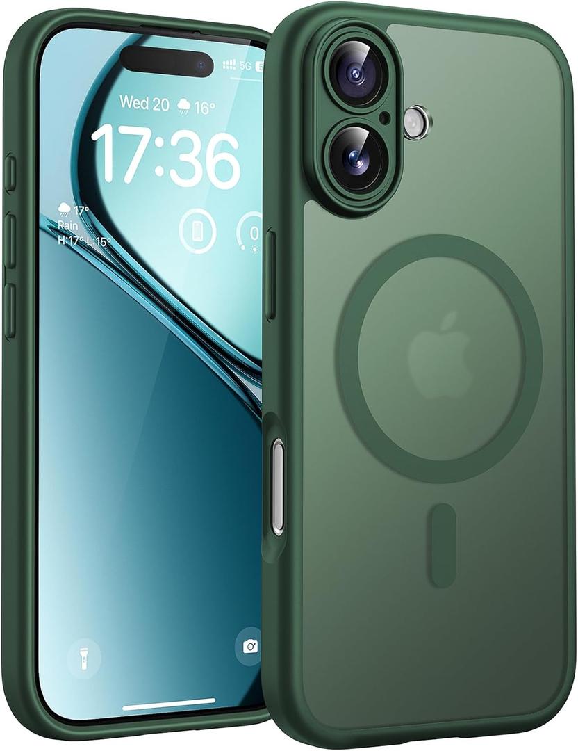 TOCOL For Phone 17 Case, Full Camera Protection, Built-in Magnetic Ring, Compatible with Magsafe Charger, Drop Protection, Translucent Matte Phone Case for Phone 17 6.3  Inch (Alpine Green)