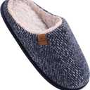 COFACE Womens Cozy Memory Foam Scuff Slippers Ladies Fuzzy Warm Slip On House Shoes With Arch Support, Indoor Outdoor Rubber Sole, Twill Blue Size 6M/7W (Black)
