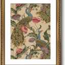 Golden Framed Canvas Wall Art Vintage Peacock, Classic Vine With Poppies Floral Canvas Print Wall Decor, Bird Art Print Wall Hanging 16x20 inch, for Bedroom Bathroom Living Room Decor