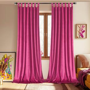 Hot Pink Velvet Curtains - 96 inch Length, 2 Panels, Room Darkening, Thermal Insulated, Tab Top for Bedroom (Fuchsia)