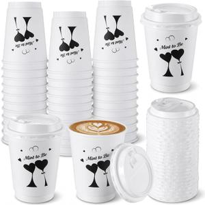50 Pcs Wedding Coffee Cups 12 oz 'mint to Be' Disposable Wedding Paper Drinking Cups with Leak Proof Lids for Hot & Cold Liquids Outdoor Party Reception Engagement Bridal Shower