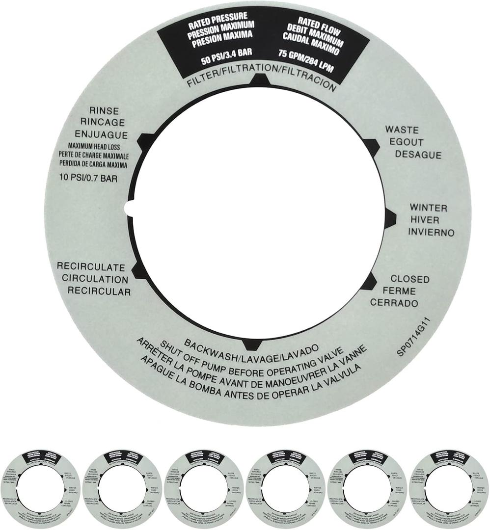 Replacement Sand Filter Valve Label Plate Sticker Compatible with SPX0714G, 6 Pack