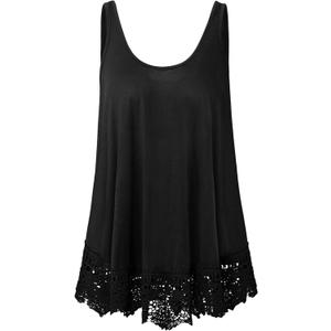 Plus Size Tank Tops for Women, Flowy Lace Trim Camisole, Loose Fit Layering Tunic Tops to Hide Tummy (Black)