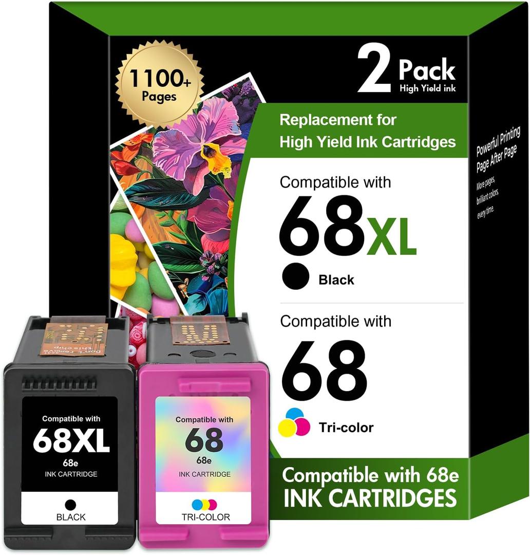 68 Ink Cartridges for Envy 6555e 6155e Ink Compatible with HP 68 Black Color Ink Cartridges Combo Pack Compatible with Envy 6552e 6555e 6155e 6152e 6558e 6552 e 6555 e Printer (1 Black, 1 TriColor)