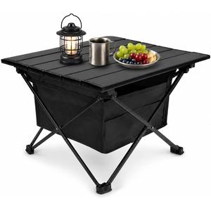 Portable Folding Picnic Table, 16 Inch Black Aluminum Tabletop，16L*14W*12H inches, Lightweight Foldable Picnic Table, Waterproof Small Outdoor Side Table for Beach, Picnic, Travel, Fishing
