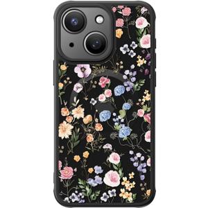FUNMIKO for iPhone 15 Plus Case Wireless Charging & Military-Grade Protection - Cute Floral Design for Women Girls, Non-Slip Matte Cover with Shockproof Corners - Flowers and Leaves