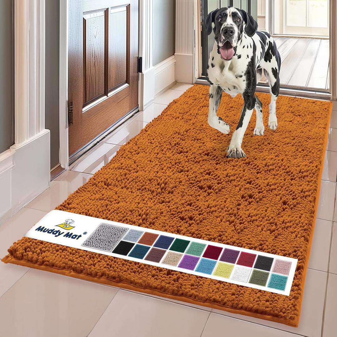 Muddy Mat | Super Absorbent Door Mat Indoor, Microfiber Quick Dry Chenille Entryway Rug, Non-Slip Front Door Mat, Indoor Mats for Entryway, Machine Washable Pet Rug, Orange 36"x60"