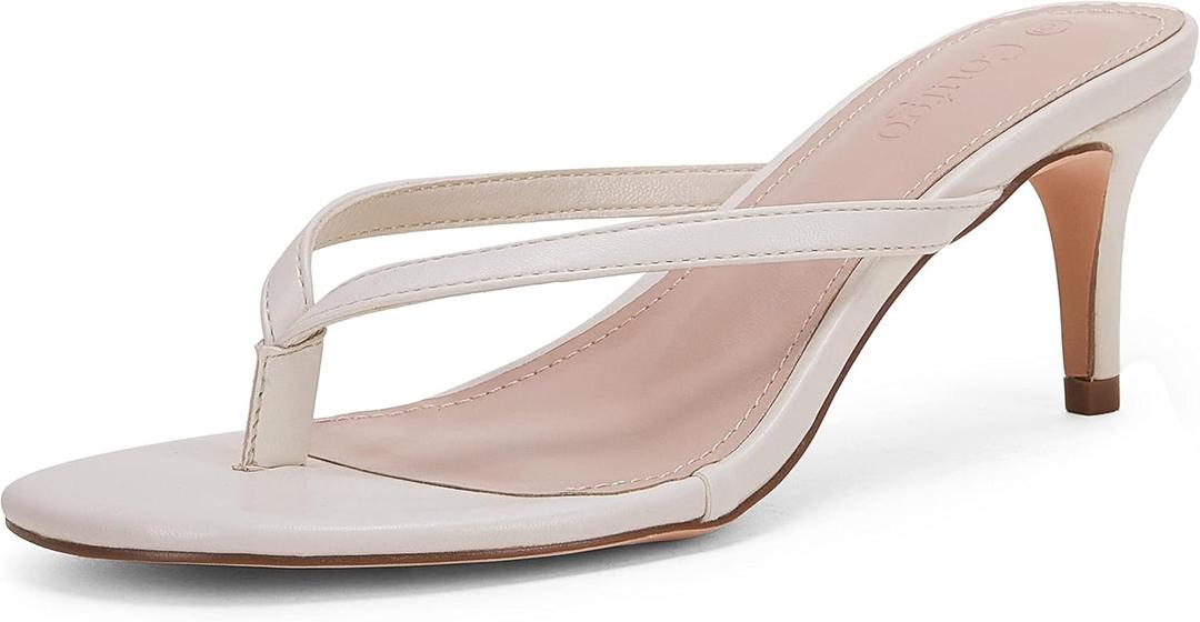 Coutgo Women's Kitten Heels Flip Flops Thong Heeled Sandals Round Open Toe Comfortable Summer Beach Shoes 8.5