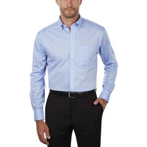Tommy Hilfiger Men's Non Iron Solid Button Down Collar Shirt (17" Neck 34"-35" Sleeve, Blue)