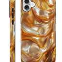 Compatible with iPhone 16 Case,Dual-Layer Protection, Hard Shell with Silicone Interior,Slim Scratch Resistant Shockproof for Woman Men Pearl Orange Gold Abalone Shell