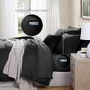MaiRve Queen Comforter Set Black, Textured Design Crinkle Bedding Sets 7 Pieces, All Season Bed in A Bag with Comforter, Sheets, Pillowcases & Shams