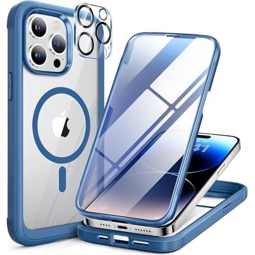 iPhone 16 Pro MAXCase 6.1 inch, (Compatible with MagSafe) Upgrade Full-Body Clear Phone Bumper Case with Built-in 9H Tempered Glass Screen Protector, Magnetic Capri Blue