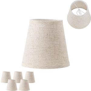 5 Pack Beige Chandelier Shades, 4" Top x 6" Bottom x 6" High Barrel Lamp Shade, 4.0x6.0x6.0 Inch Linen Fabric, Perfect Fit for 5-Light Pendant Light Wall Sconce, Clip On Bulb E12 Socket(Large Size)