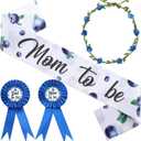 Serencatcher Blueberry Baby Shower Decorations, Berry Sweet Blueberry Mom to Be Sash Blue Berries Mom Dad to Be Pin Flower Crown Headband for A Berry Sweet Baby Is on the Way Baby Shower Party Favors