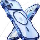 for iPhone 17 Case: [Cute Wave Frame][Fit for MagSafe] Military Drop Shockproof Protection, Camera Protective, Glossy Slim Magnetic Wavy Phone Cover for Women Girls 6.3'', Clear/Blue