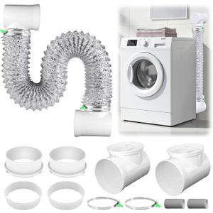 Silver Dryer Vent Hose for Tight Space Includes 2 90-degree Dryer Vent Elbow and 1 Dryer Vents Duct, Flexible Dryer Hose Vent Kit-Space Saving, Indoor Dryers Vents Connector, Easy installation