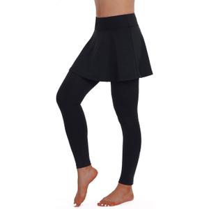 ANIVIVO Skirted Legging for Women, Yoga Legging with Skirts &Women Tennis Leggings Clothes Pockets (Large, Black Full Length Skirts)