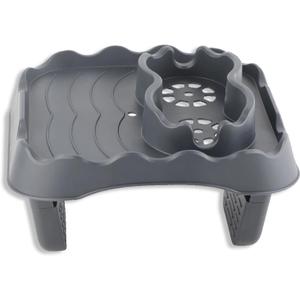 Hot Tub Table, Foldable Bathtub Side Table Caddy with 2 Cup Holders Adjustable Hot Tub Tray with Drain Holes for Spa Swimming Pool Bathtub(Grey) (Gray)