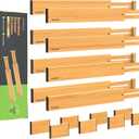 ANTOWIN Bamboo Drawer Dividers Organizers 16pcs, Expandable Drawer Separators Splitter, 17-22 inches Long Adjustable Spring-loaded Organizer for Large Utensil, Clothes, Tools Drawers (8+8)