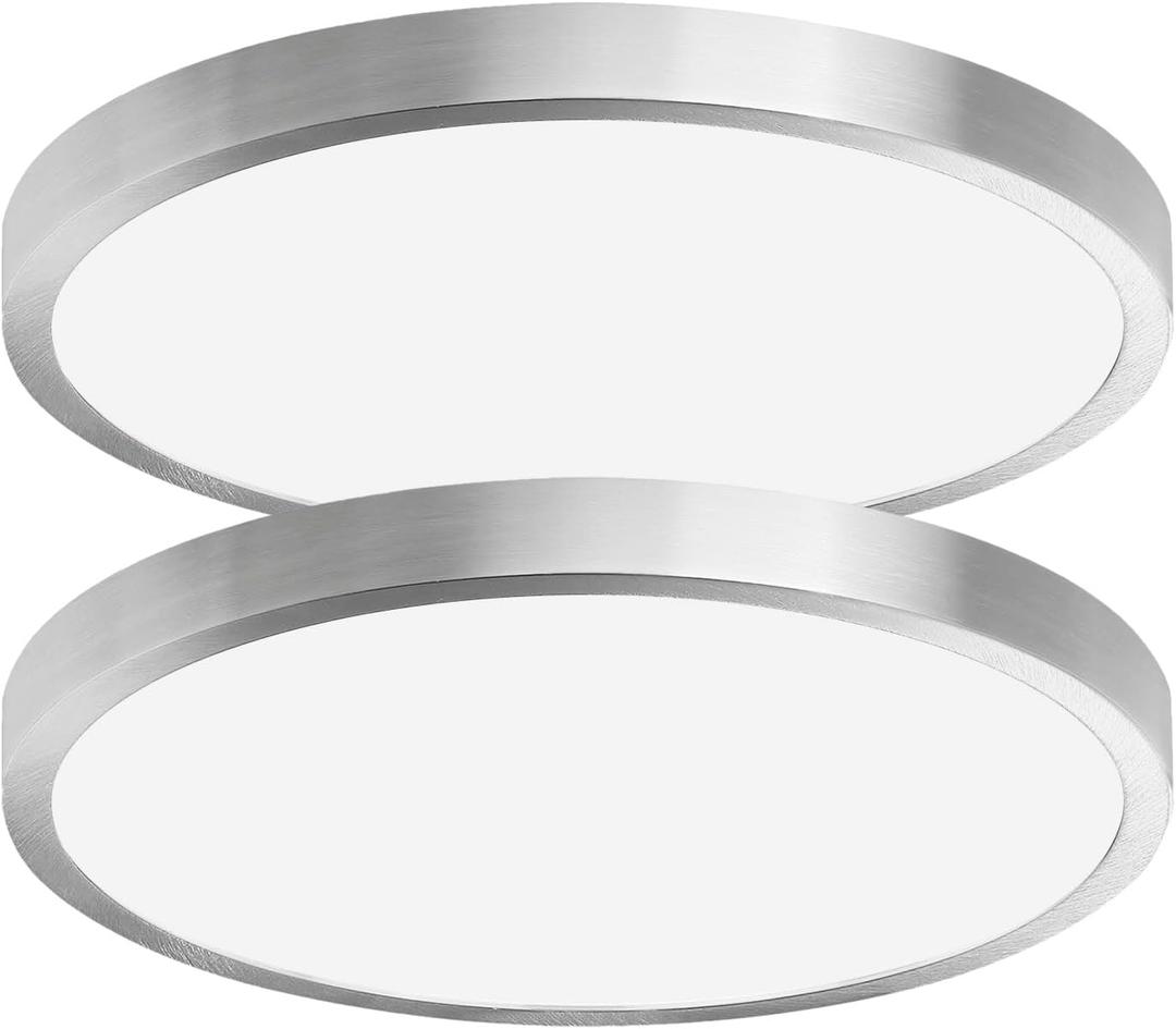 Hlite Dimmable 2pack 12 inch Flush Mount LED Ceiling Light Fixture,24W 2600LM Super Slim 3000K/4000K/5000K 3CCT Selectable,Dimmable Flush Mount Ceiling Light for Kitchen,Bedroom (Brushed Nickel)