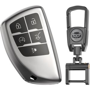 for Chevy GMC Key Fob Cover with Keychain.TPU Keyshell No Screws Required for Installation. Compatible with 2021-2025 Silverado Sierra Tahoe GMC Yukon Suburban Denali(Frosted Matte Gray-5 Buttons)